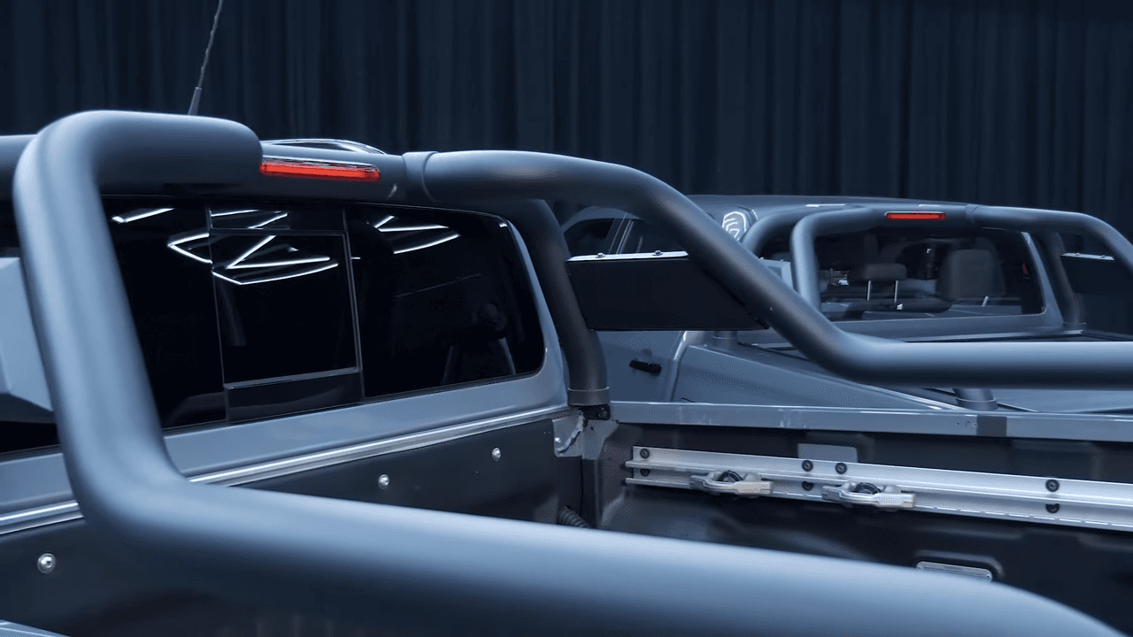 HSP Armour Bar Sports Bar Product Launch video at 0:28: Armour Bar mounted behind the cab of a dual cab ute