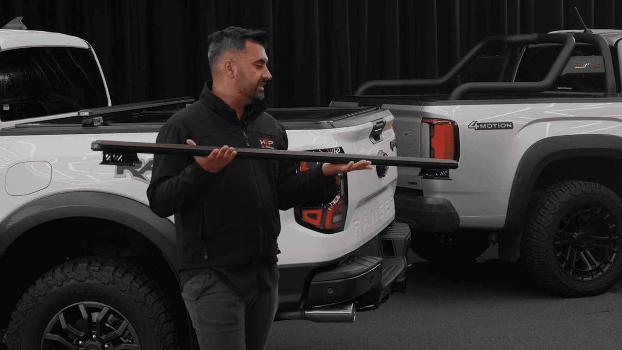 The HSP Load Bar to Suit the Roll R Cover video at 0:59: HSP Load Bar mounted across the tub for extra load carrying