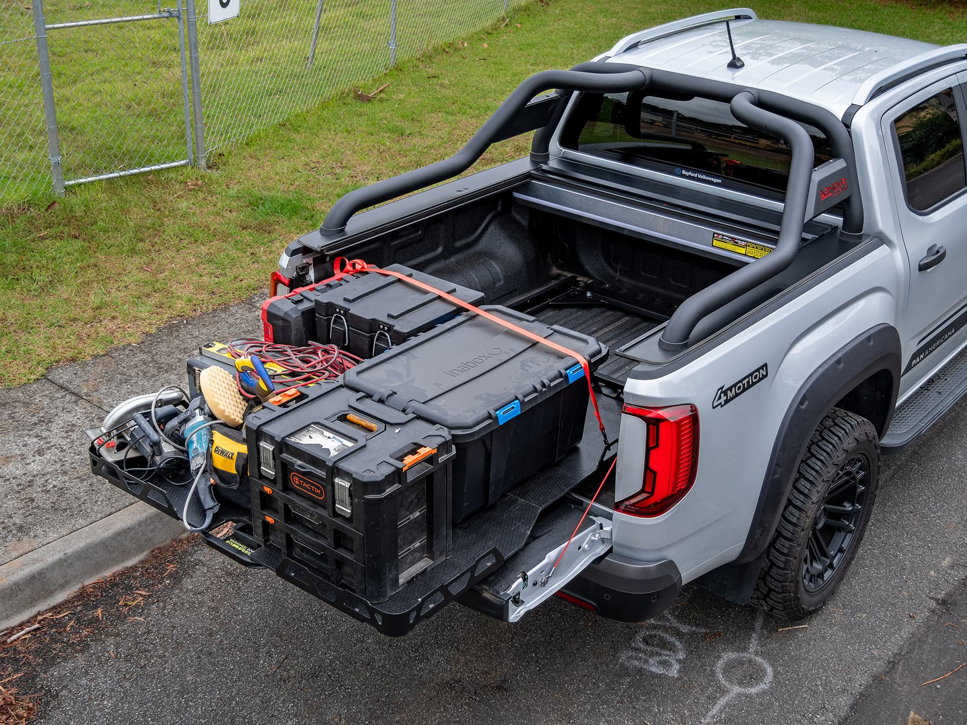 Ute Tray Slide: Australian-made HSP Load Slide extended from the tub for full cargo access