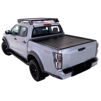 Isuzu D-MAX fitted with roller shutter, offering secure and weatherproof tub coverage for worksite use and touring setups.