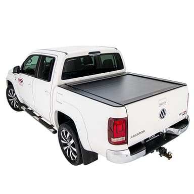 Volkswagen Amarok 2H (2011+) fitted with roller shutter, providing secure and weatherproof tub coverage with rack and accessory compatibility.