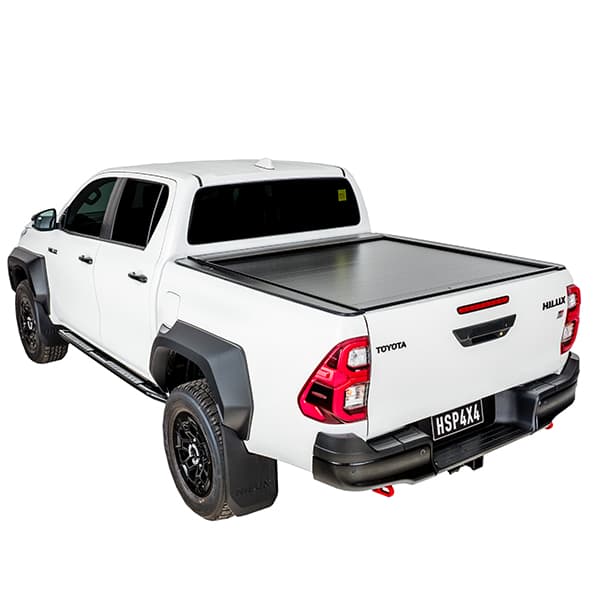 Toyota Hilux SR5 and GR models fitted with roller shutters, offering secure tub coverage, weather resistance, and compatibility with racks and accessories.