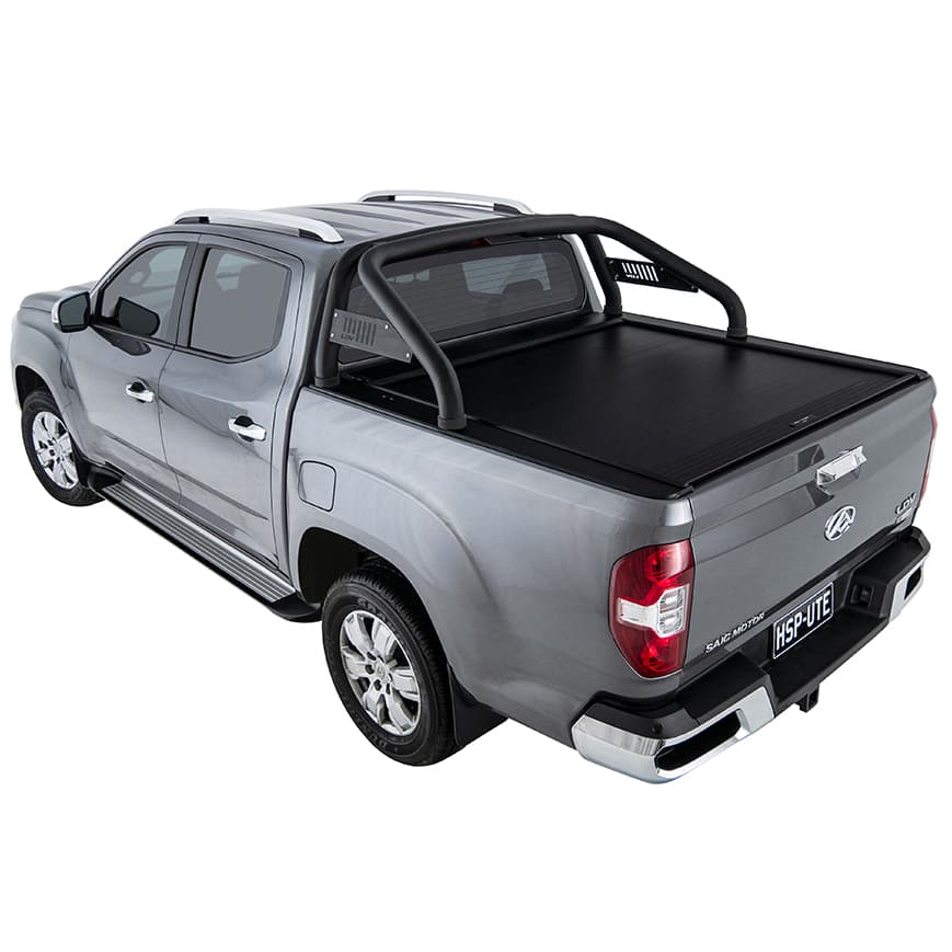 LDV T60 fitted with roller shutter, offering secure tub coverage, weather protection, and compatibility with racks and accessories.