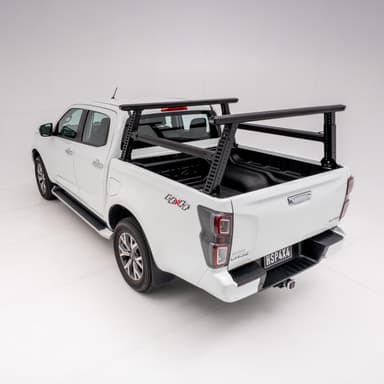 Isuzu D-MAX Gen 3 ladder rack fitted to dual cab ute, engineered for ladder transport, roof-mounted loads, and trade gear.