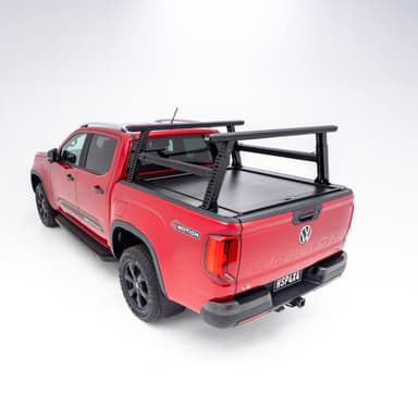 2023+ Volkswagen Amarok ladder rack installed, designed for secure ladder transport, roof load support, and trade gear mounting.