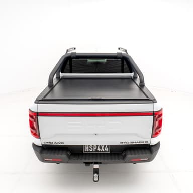 Top-down view showing full roller shutter coverage over the BYD Shark ute tray.