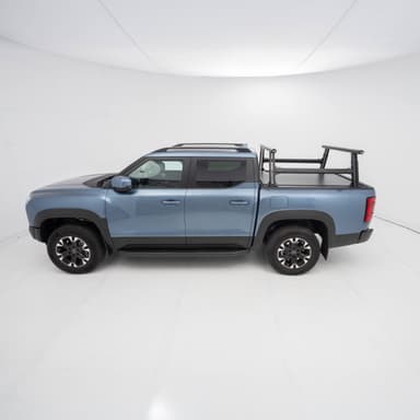 HSP Load Rack Pro ladder rack loaded with camping gear on BYD Shark 6, demonstrating 150 kg dynamic load capacity