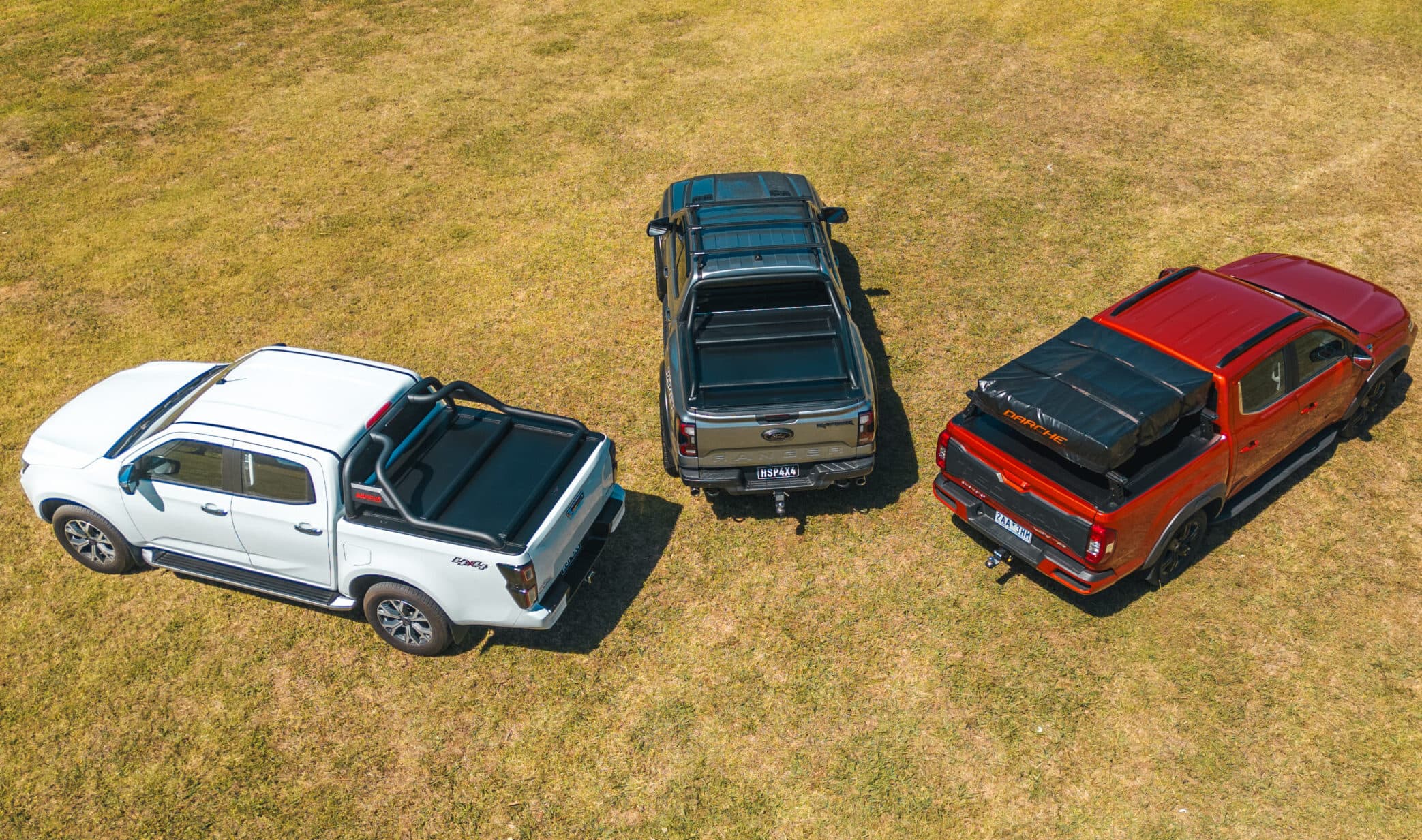 Ute Tub Rack: Australian-made HSP Load Rack JNR mounted to the tub and carrying gear, shown from above