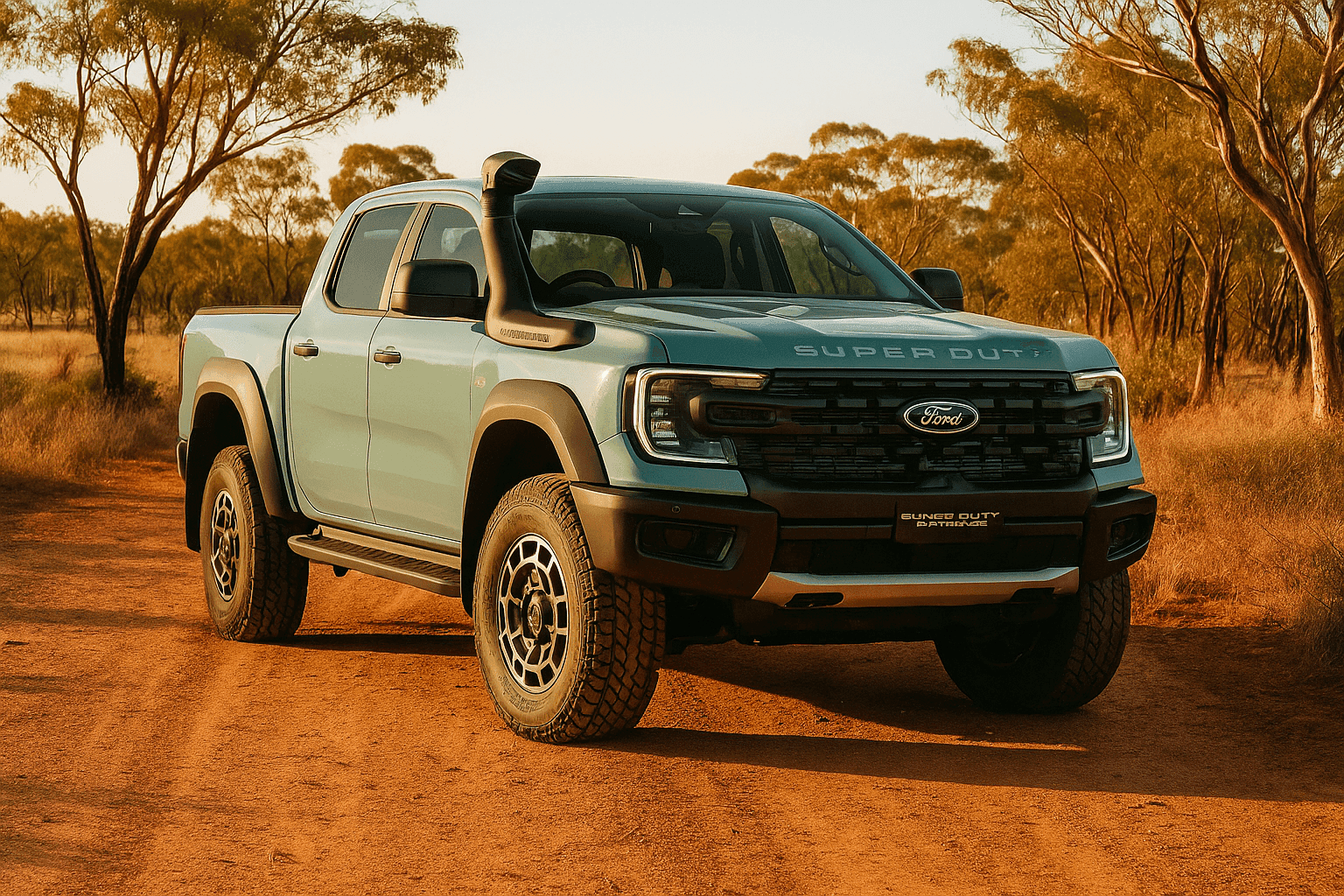 Ford Ranger Super Duty dual cab ute on an Australian outback dirt track