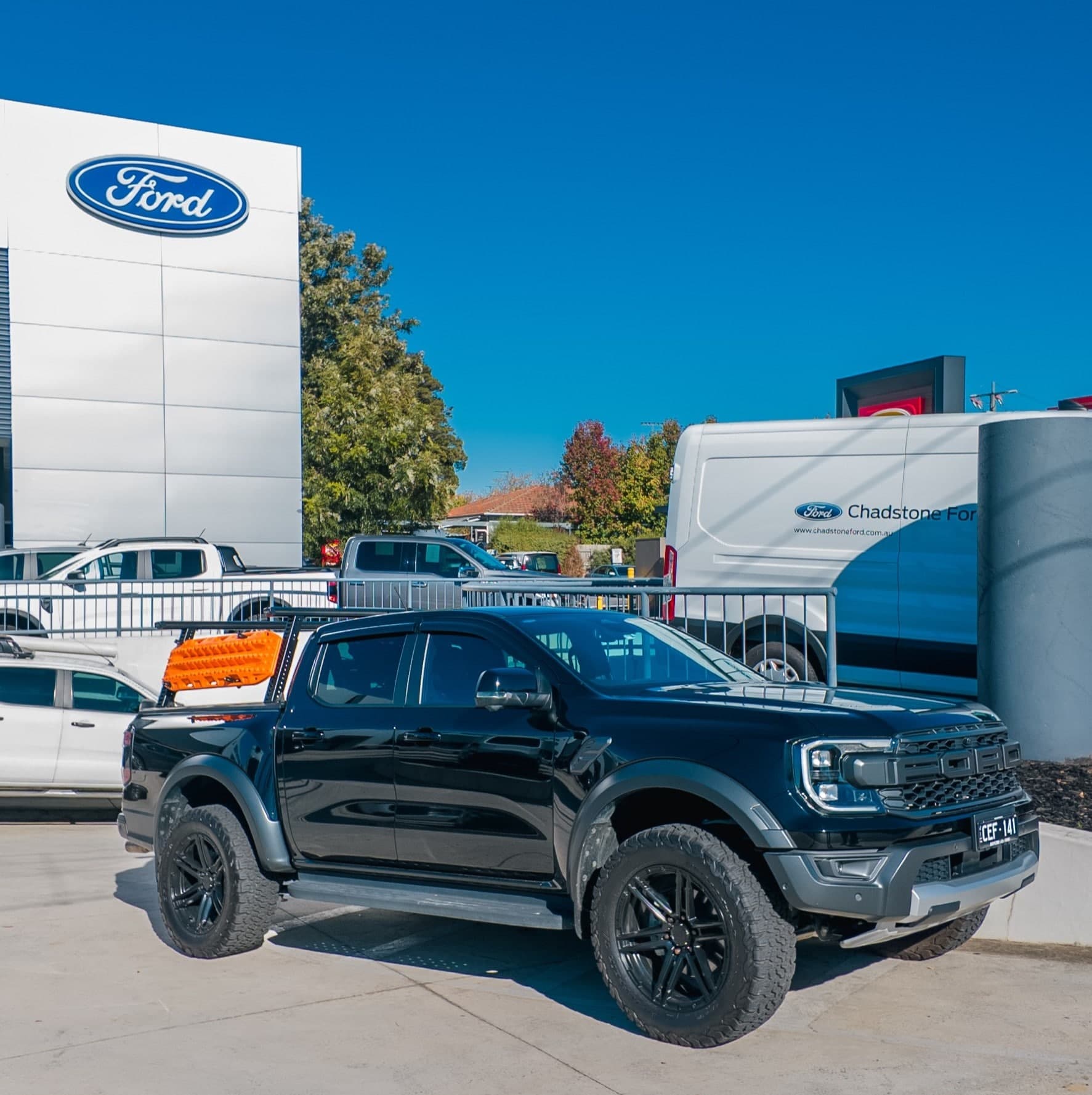 Ford Ranger dual cab with HSP accessories on display at a dealership