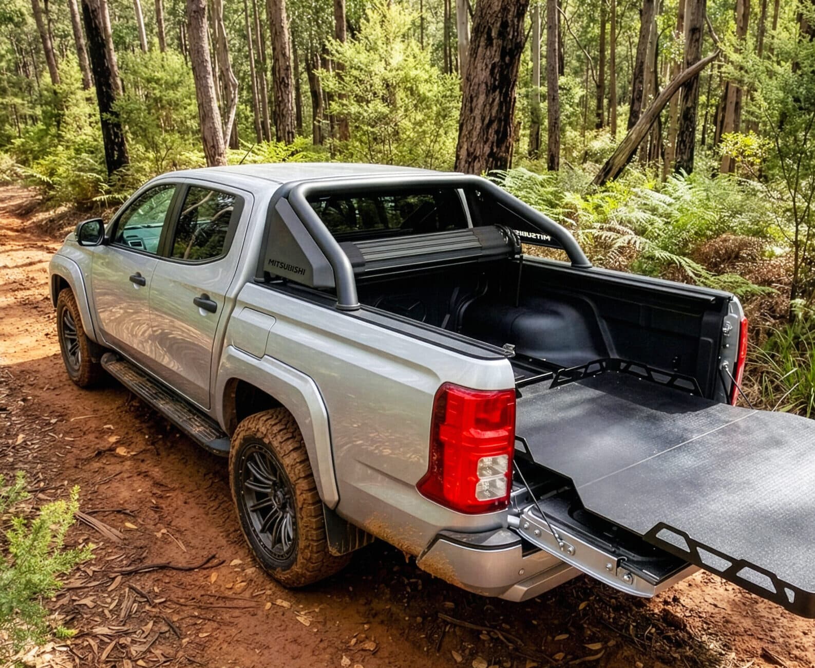 HSP Roll R Cover rolled open on a Mitsubishi Triton with Load Slide extended