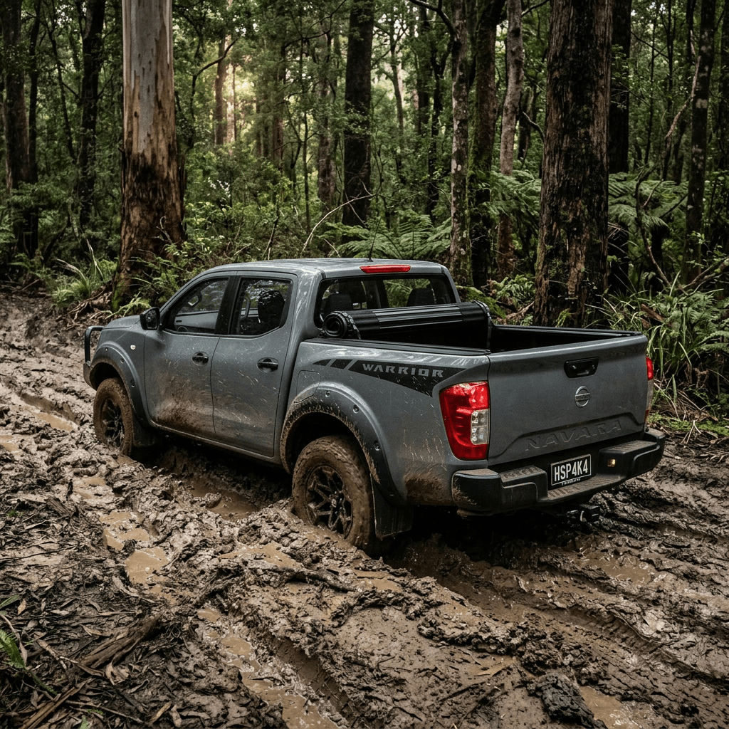 Navara Tonneau Cover: HSP Roll Mate closed over the ute tub on a dual cab