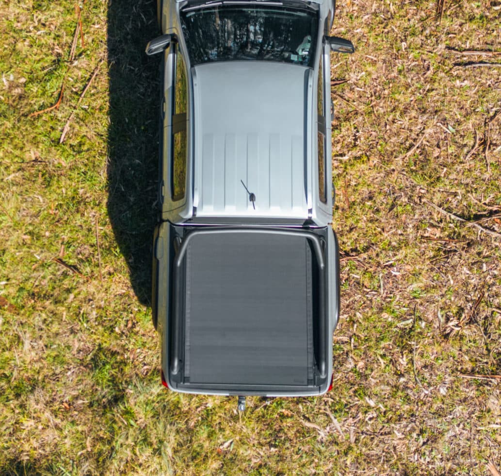 Amarok Tonneau Cover: HSP Roll Mate closed over the ute tub on a dual cab, shown from above