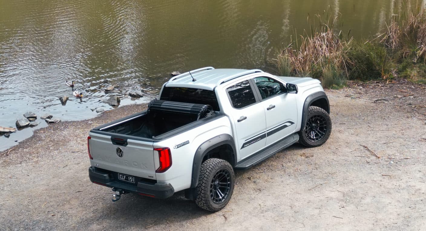 Amarok Tonneau Cover: HSP Roll Mate closed over the ute tub on a dual cab, shown from above on a Volkswagen Amarok