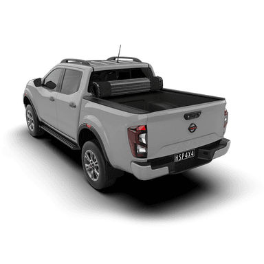 HSP Roll Mate manual roll-up cover open showing full tub access on Nissan Navara MY21+ NP300