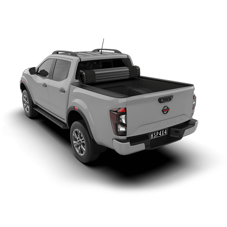 HSP Roll Mate manual roll-up cover open showing full tub access on Nissan Navara MY21+ NP300