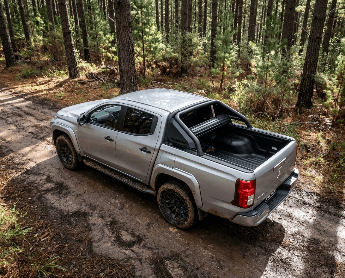 Mitsubishi Triton Tonneau Cover: HSP Roll Mate closed over the ute tub on a dual cab