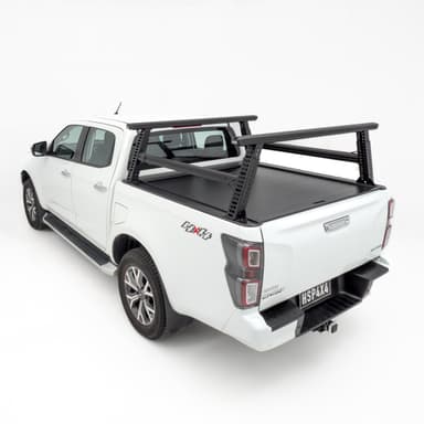 Isuzu D-MAX Gen 3 ladder rack fitted to dual cab ute, engineered for ladder transport, roof-mounted loads, and trade gear.
