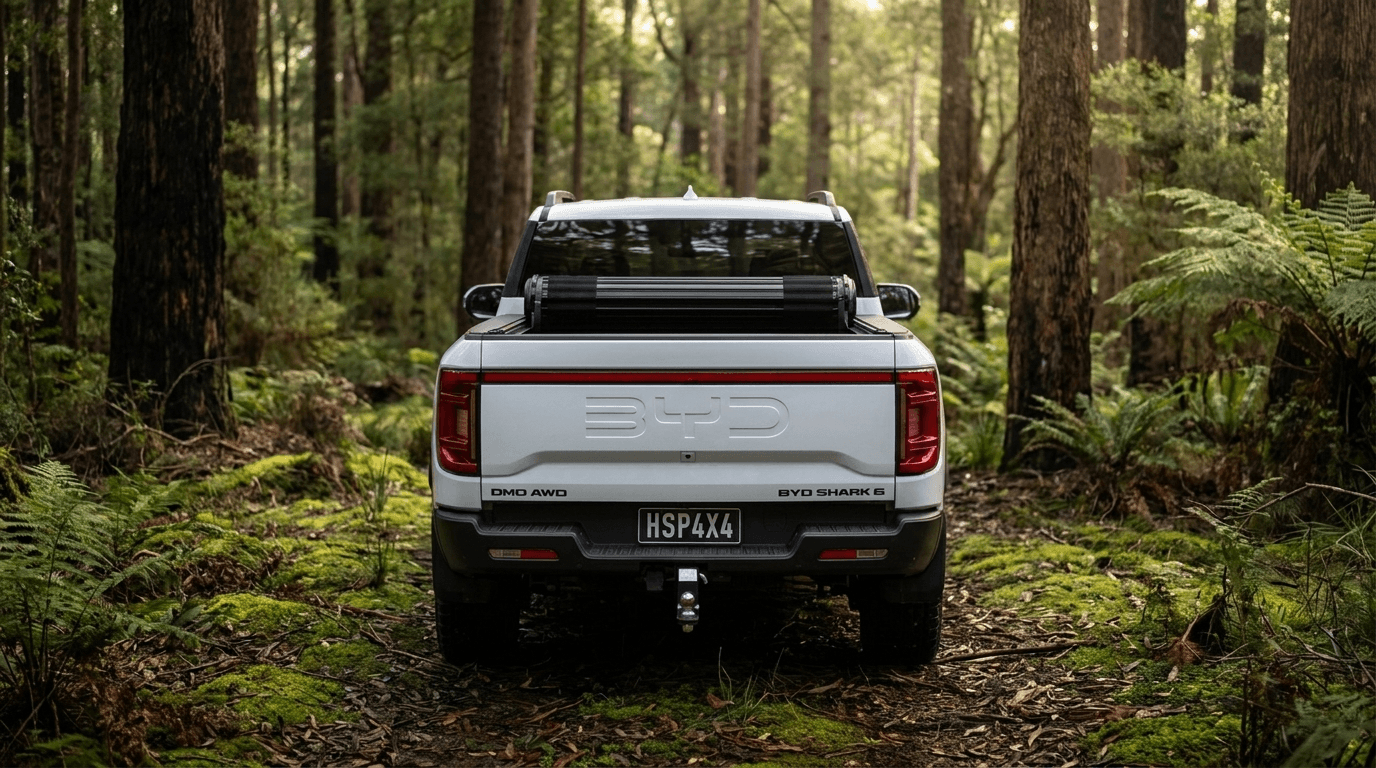 BYD Shark 6 Tonneau Cover: HSP Roll Mate closed over the ute tub on a dual cab