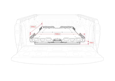 Universal Load Slide: HSP UNI-3 dimension diagram showing 1410 mm length, 1060 mm width and 116 mm height in a ute tub