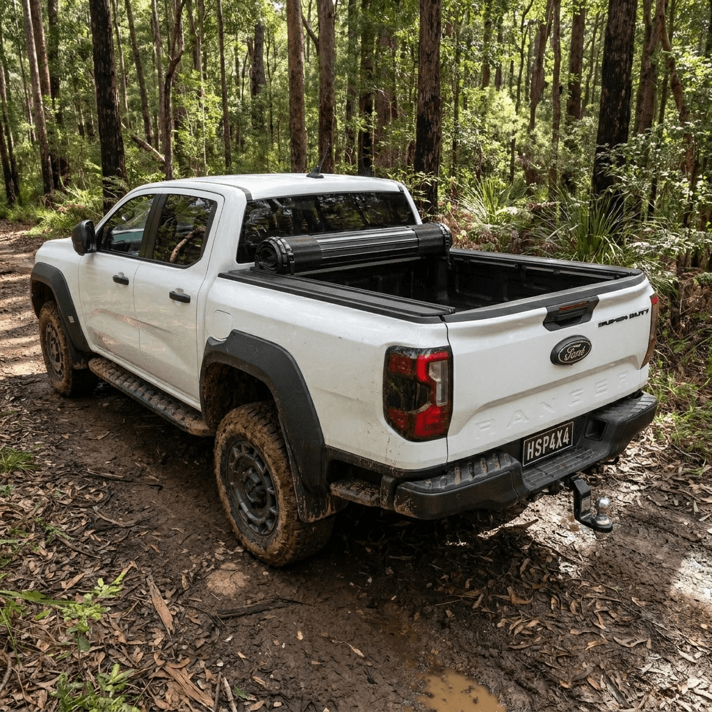 Ute Tonneau Cover: Australian-made HSP Roll Mate closed over the ute tub on a dual cab