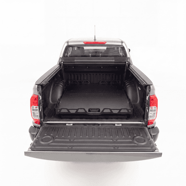 Universal Load Slide: Australian-made HSP dual cab ute tray slide in the tub with anti-slip platform and tie-down side rails